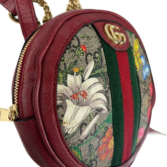 Gucci Red Ophidia Supreme GG Canvas Floral Round Chain Strap Mini Backpack - Picture 8 of 13